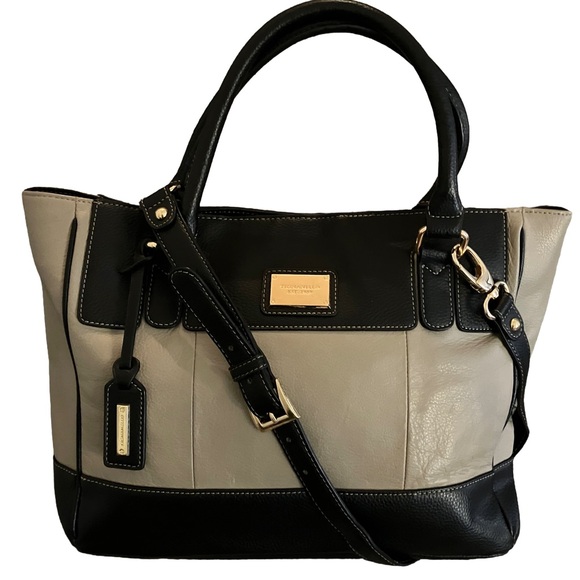 Tignanello Handbags - LIKE NEW! PERFECT AND SPOTLESS!TIGNANELLO BLACK & TAUPE LEATHER TOTE CROSSBODY